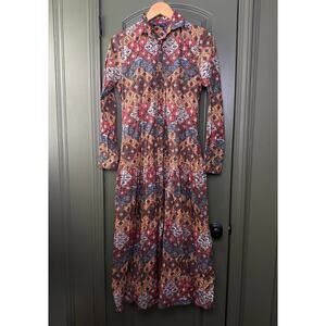 NWT Ro's Garden Jocelyn Resort Boho Festival Cotton Maxi Dress Lachen Brown XS